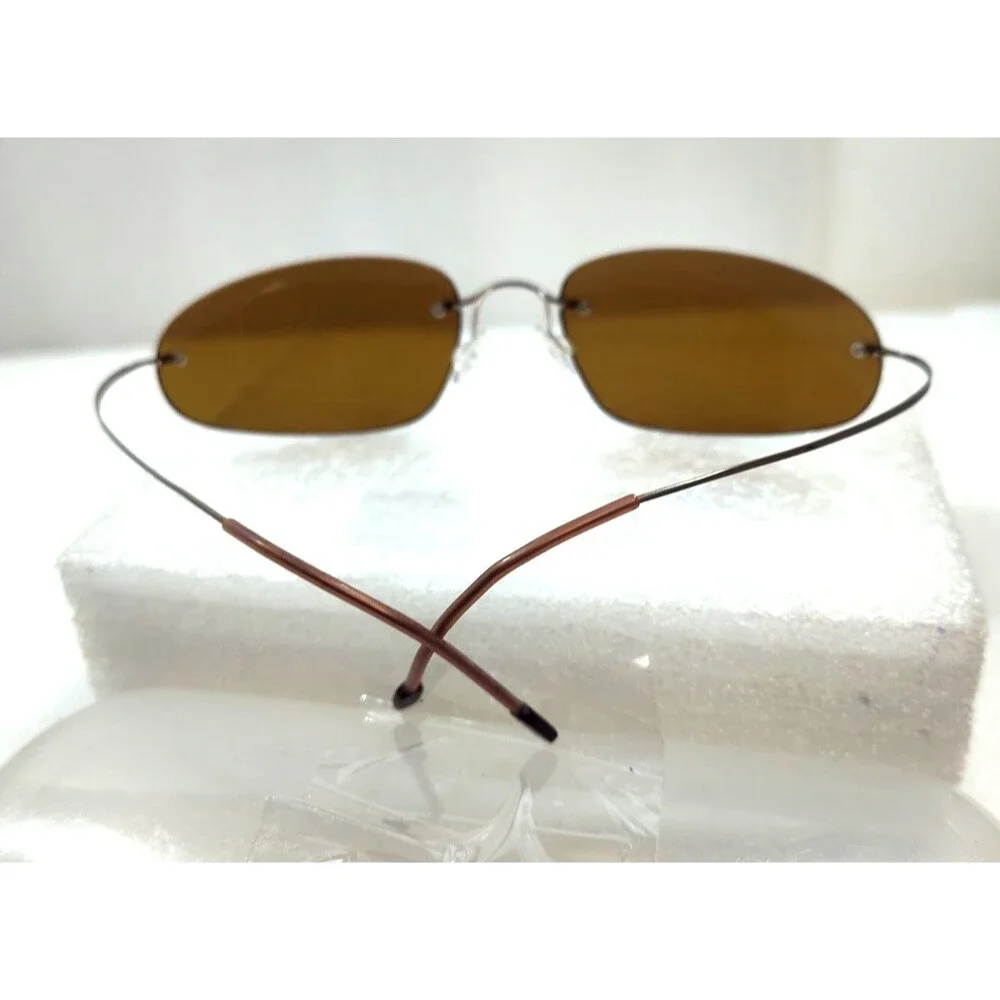 Marchon Airlock Mens Rimless Oval Amber Lens Sunglasses Eyeglasses 57-19-110